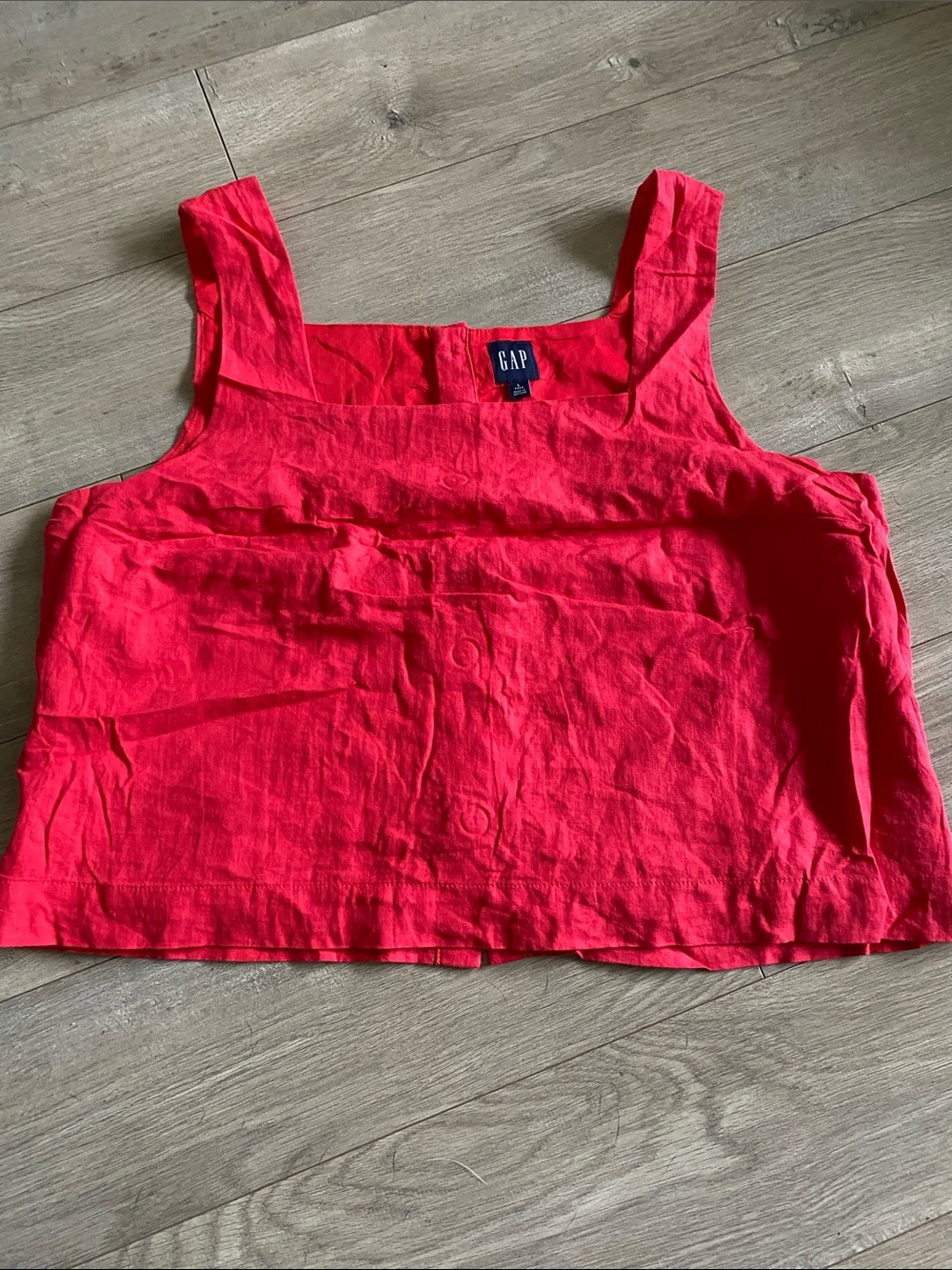 GAP Bright Red Square-Neck Linen-Blend tank blouse button back